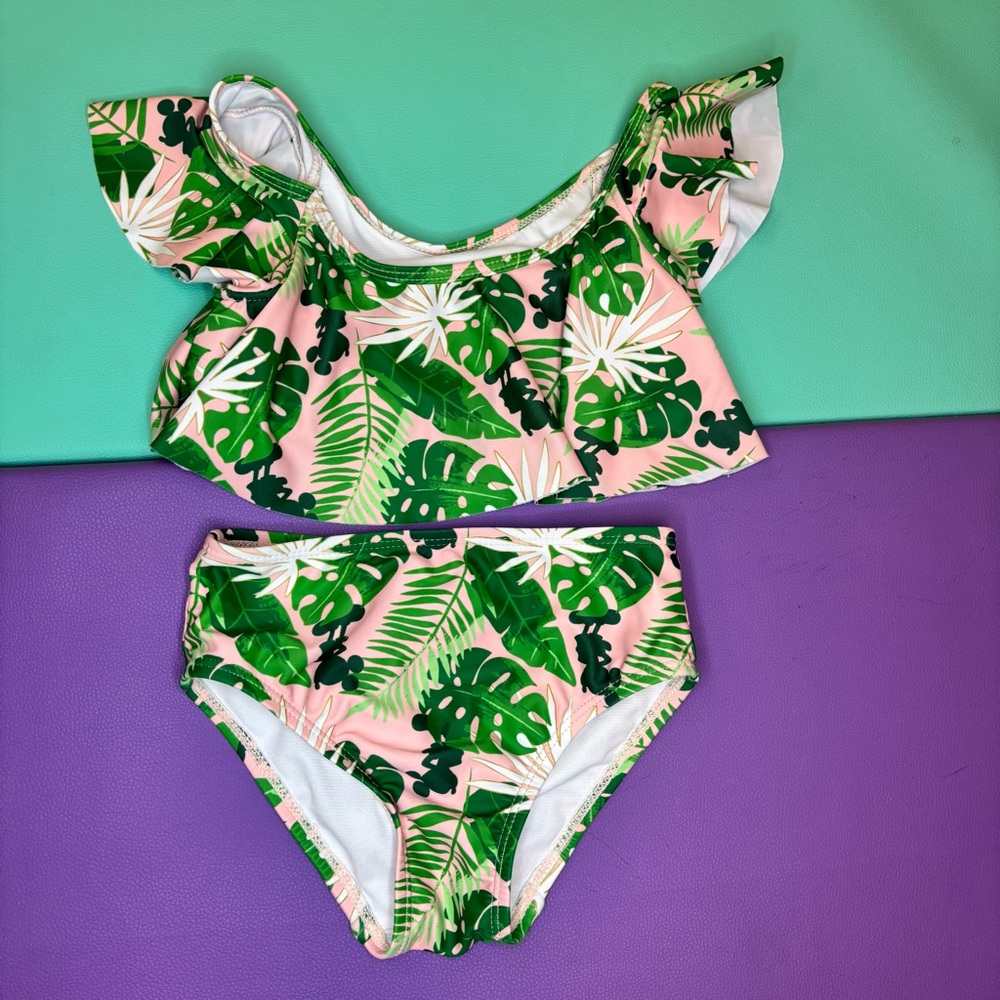 Disney Parks Mickey Mouse / Tropical Leaf Print‎ Kids Swim Set Size 4